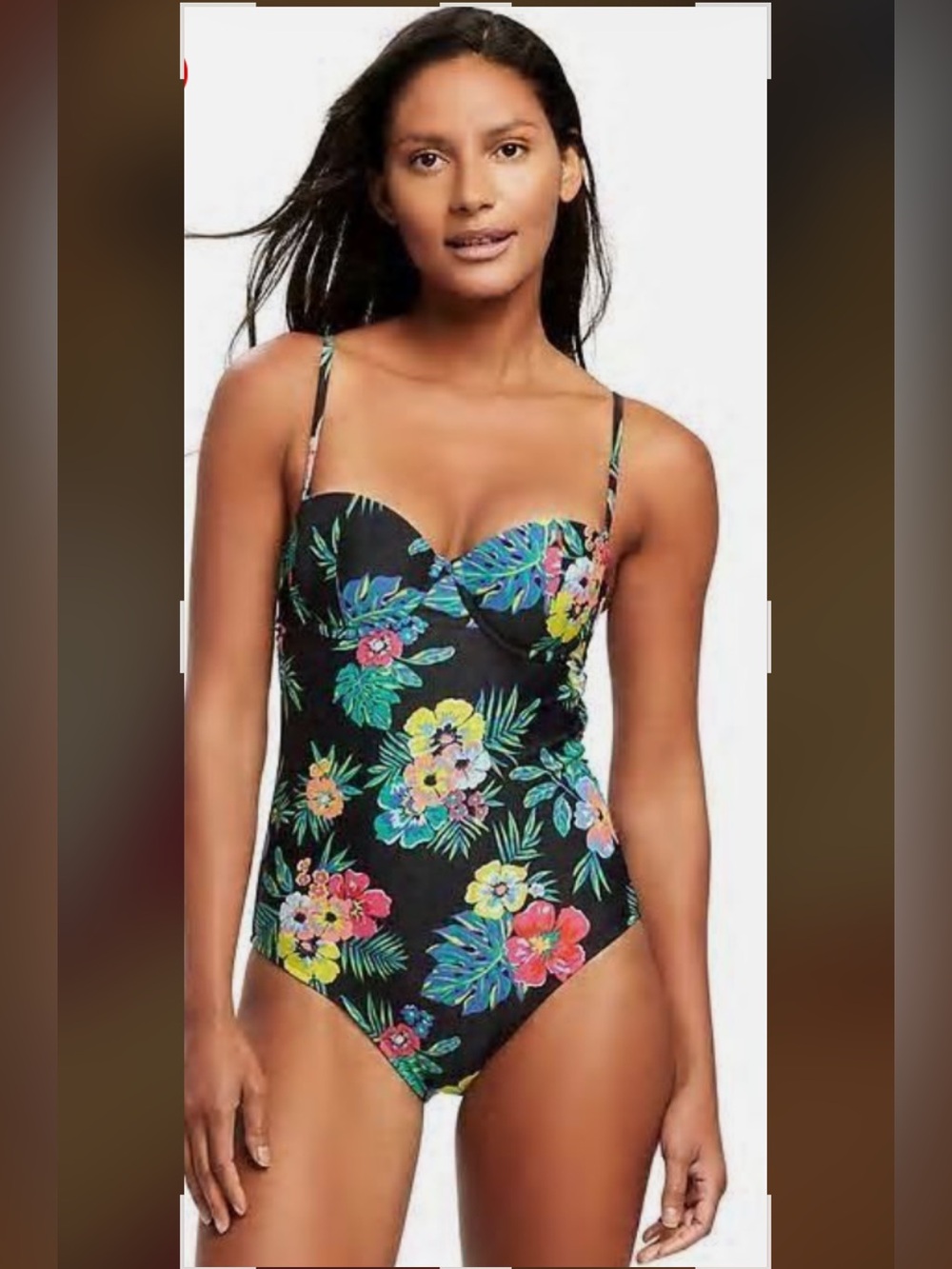 OLD NAVY Women’s Black With Multi-Colored Floral Print One-Piece Swimsuit Size 8
